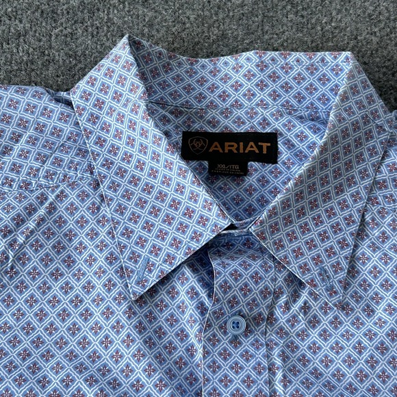 Ariat Shirt Mens 2XL Blue Geometric Western Button Down Long Sleeve Cotton - Picture 7 of 12